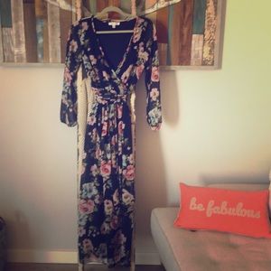 Long navy floral spring/summer/fall dress - Small